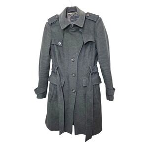 Banana Republic Women's Dark Moss Green Wool Trench Coat Italian Fabric Size M
